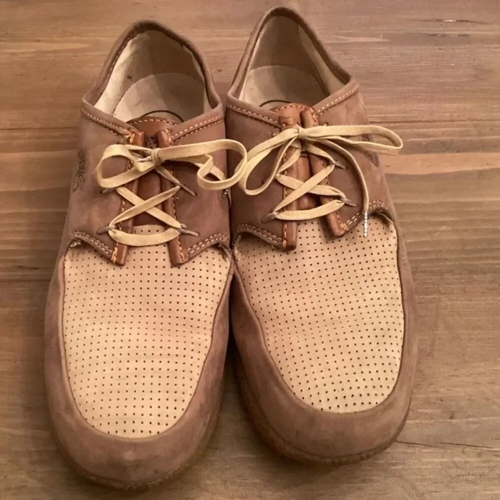 TIMBERLAND MENS 10.5 BROWN MOC TOE LEATHER OXFORDS GUM SOLE